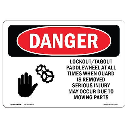 OSHA Danger Sign, LockoutTagout Paddlewheel At, 5in X 3.5in Decal, 10PK